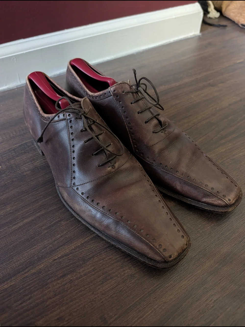 Yves Saint Laurent Rive Gauche Tom Ford Brown Leather Pointed Toe Derby Shoes